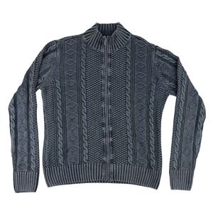 Carbon 2 Cobalt Full Zip Sweater Mens Large Blue Gray Linen Cotton Cable Knit